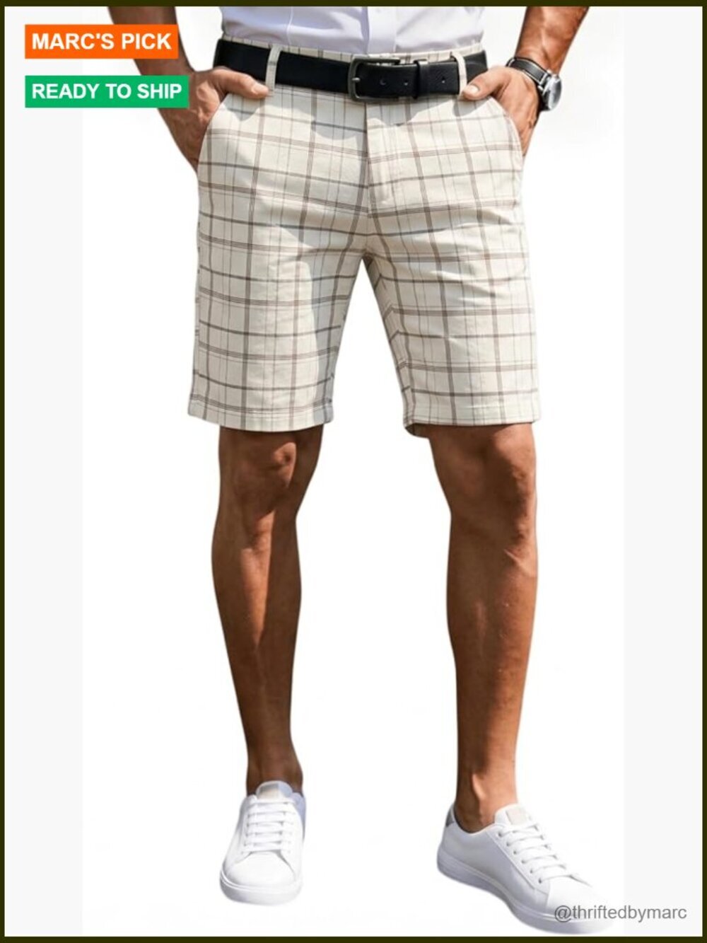 Slim Fit Plaid Golf Shorts Lightweight Cotton Stretch Waist Casual